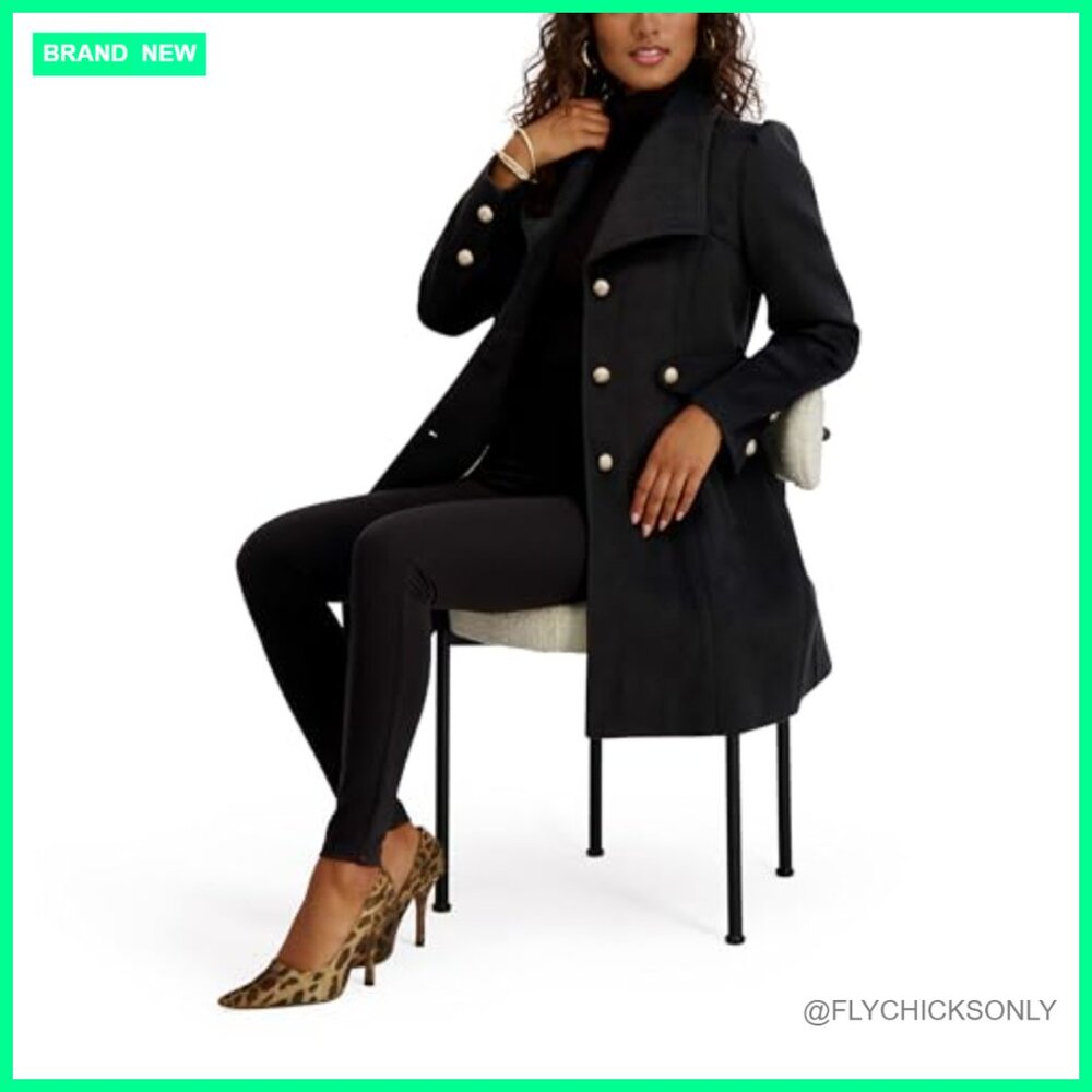 Polyester Wool Blend Pea Coat with Button Waist T… - image 5